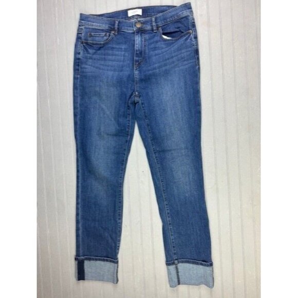 Loft Size 4 Womens Jeans High Rise Straight Mid Rise Stretch Crop Cuff - Picture 1 of 5